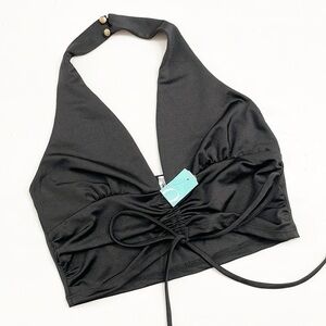NEW Q 7Day Wknd black halter crop top